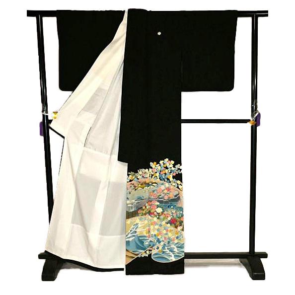 ［7214］黒留袖 美品 作家物 友禅 比翼付 五つ紋 下り藤 正絹 着物 袷 5795］黒留袖 美品 落款有 作家物 比翼付 五つ紋 正絹 着物 袷 - メルカリ