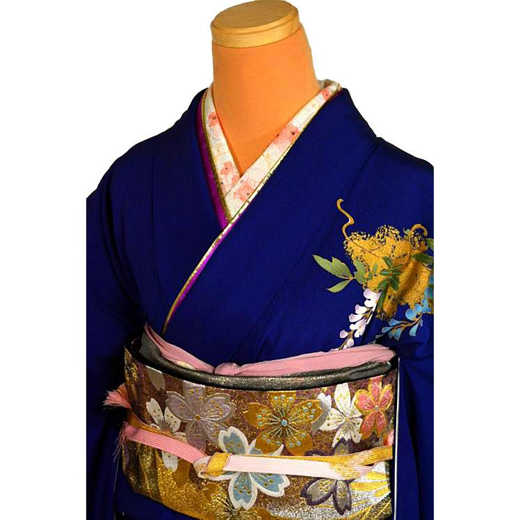 振袖フルセット】+着付け小物フルセット豪華金彩 四季花文 流水文様 金