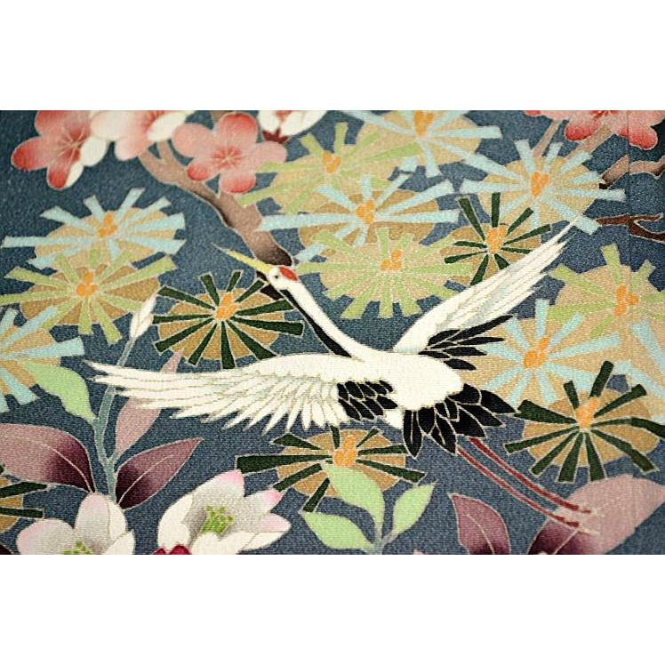 ZY-958 色留袖 作家物 鶴 金駒刺繍 樹下鳥獣文 共八掛 ハイセンス 染繍の至芸 岸本景春】 【松本幹子】 高級工芸京刺繍黒留袖 「鶴の図