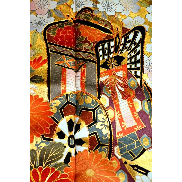 振袖 中古 着物 送料無料 最高級 新品同様 金駒シシュウ 金彩 本金箔