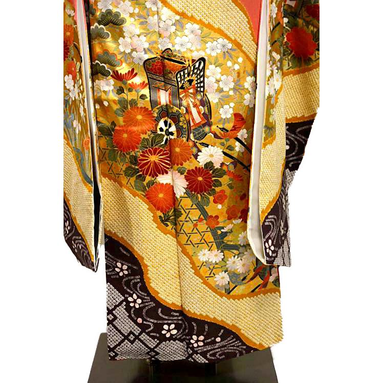 振袖 中古 着物 送料無料 最高級 新品同様 金駒シシュウ 金彩 本金箔