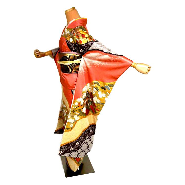 振袖正絹フルセット❤️豪華振袖 アシメトリー金駒金彩逸品 振袖 中古 着物 送料無料 最高級 新品同様 金駒シシュウ 金彩 本金箔