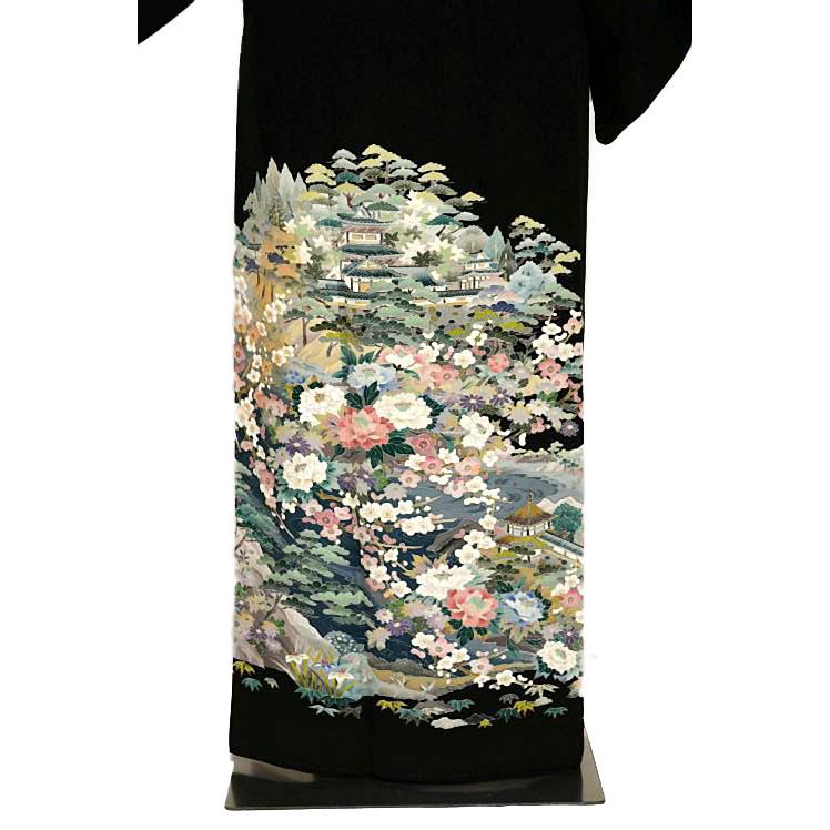 黒留袖 中古 着物 送料無料 最高峰 本場加賀友禅作家 佐藤潤 弘前城