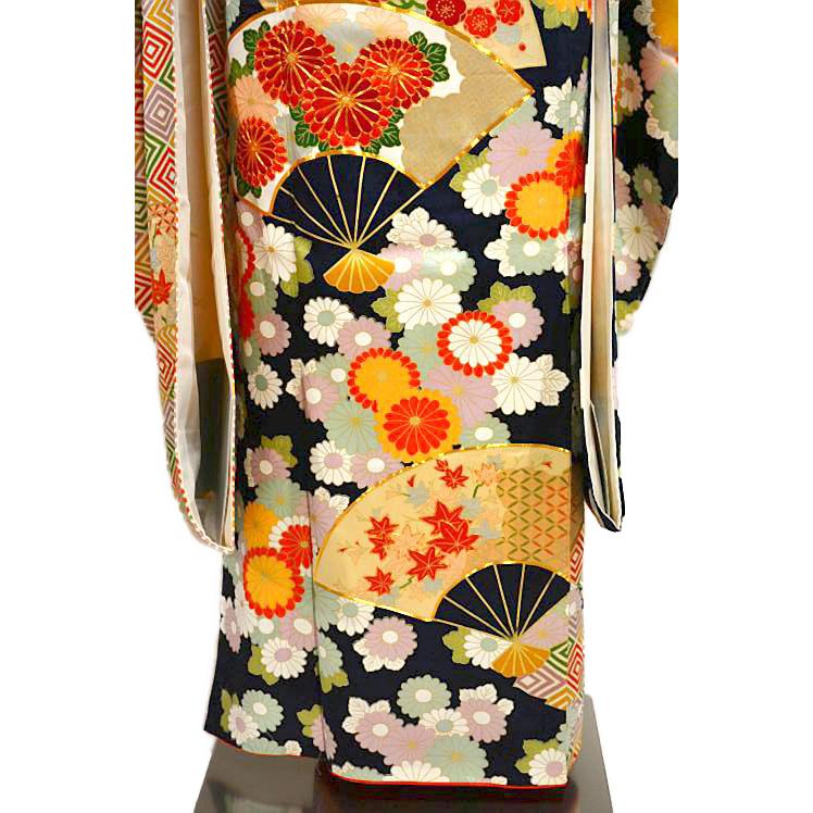振袖 中古 着物 送料無料 最高峰 美品 金彩 金駒シシュウ 扇面吉祥花文 