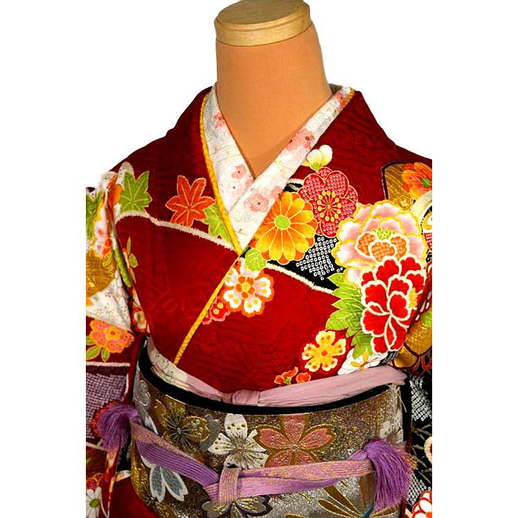 振袖 中古 着物 送料無料 最高峰 新品同様 金彩 金駒シシュウ 鼓 吉祥 