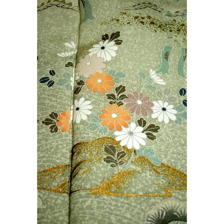 訪問着 中古 着物 送料無料 最高級 美品 作家物 暈し染め 金彩 たたき染め 庭園模様 花柄 身丈155.5ｃｍ 裄丈62.5ｃｍ 正絹 フォーマル_14
