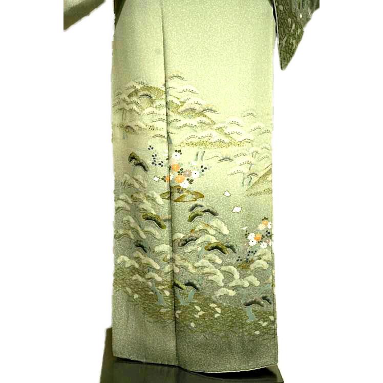 訪問着 中古 着物 送料無料 最高級 美品 作家物 暈し染め 金彩 たたき染め 庭園模様 花柄 身丈155.5ｃｍ 裄丈62.5ｃｍ 正絹 フォーマル_2