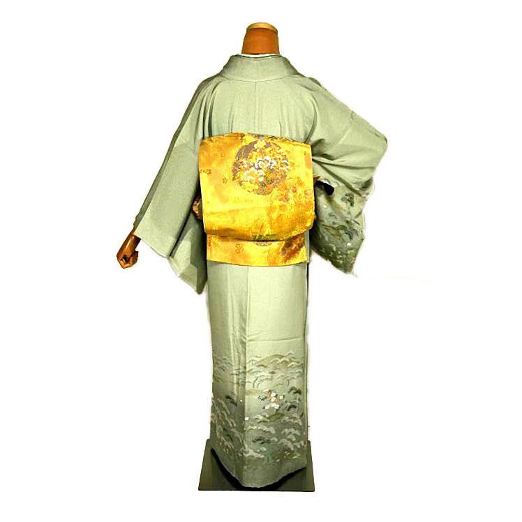 訪問着 中古 着物 送料無料 最高級 美品 作家物 暈し染め 金彩 たたき染め 庭園模様 花柄 身丈155.5ｃｍ 裄丈62.5ｃｍ 正絹 フォーマル_4