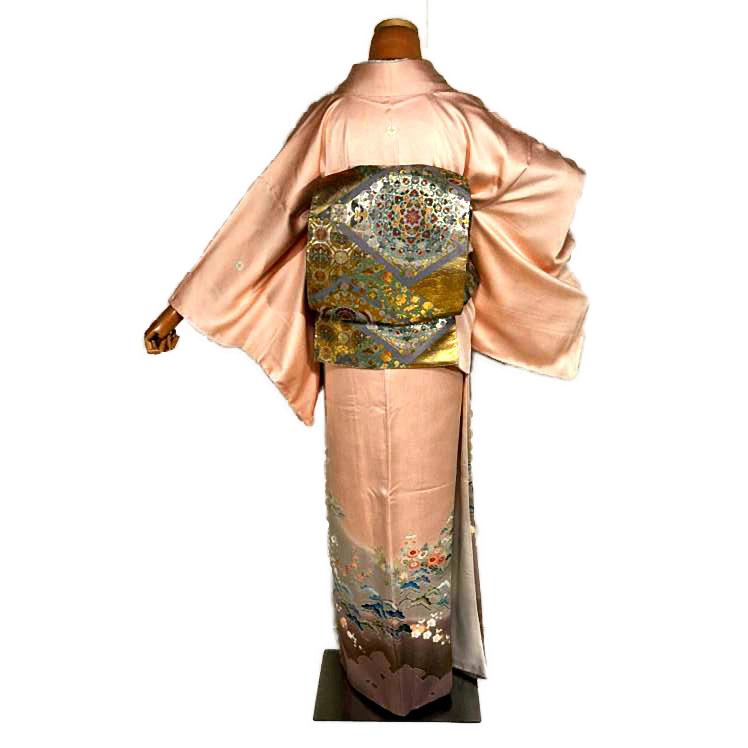 色留袖 中古 着物 最高峰 未使用品 名門上野家 四代目 上野真 二代目 上野為二 笹松梅風景 3つ紋 比翼付き 身丈身丈167cm 裄66cm_4