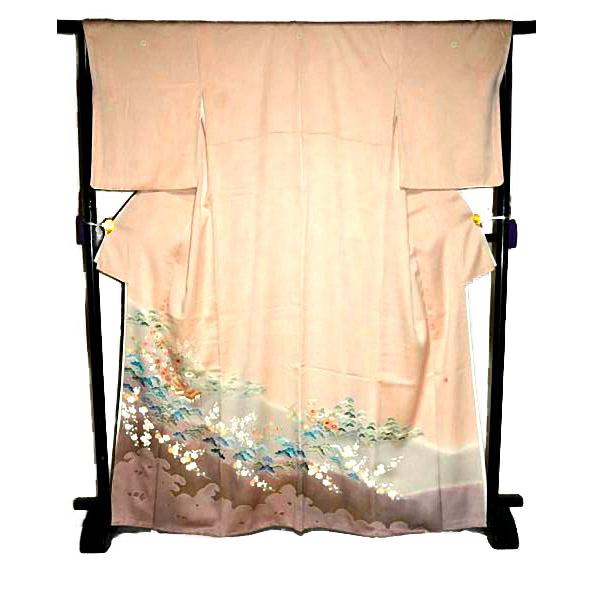 色留袖 中古 着物 最高峰 未使用品 名門上野家 四代目 上野真 二代目 上野為二 笹松梅風景 3つ紋 比翼付き 身丈身丈167cm 裄66cm_5