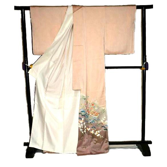 色留袖 中古 着物 最高峰 未使用品 名門上野家 四代目 上野真 二代目 上野為二 笹松梅風景 3つ紋 比翼付き 身丈身丈167cm 裄66cm_6
