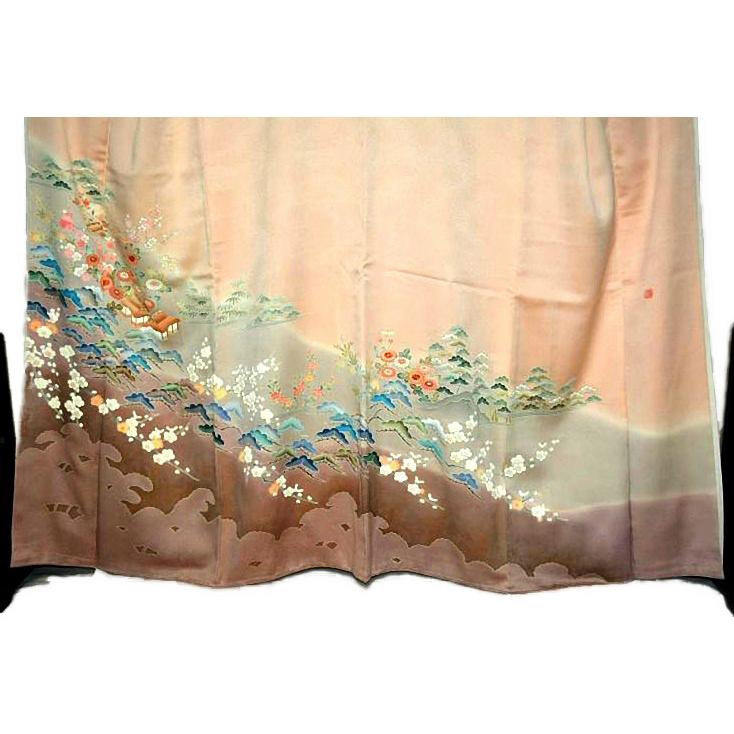 色留袖 中古 着物 最高峰 未使用品 名門上野家 四代目 上野真 二代目 上野為二 笹松梅風景 3つ紋 比翼付き 身丈身丈167cm 裄66cm_7