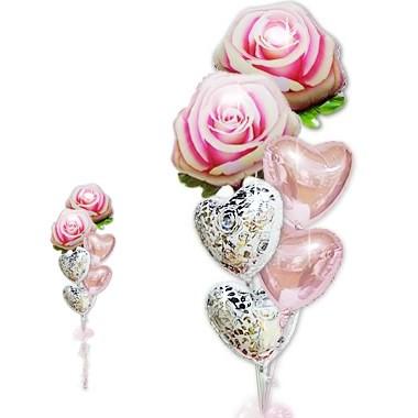 バルーン ローズ 薔薇 ギフト ブーケ 結婚式 電報 祝電 おしゃれ 結婚祝い お祝い プレゼント かわいい NMロマンティックピンクロ＆プリンセス6バルーンセット