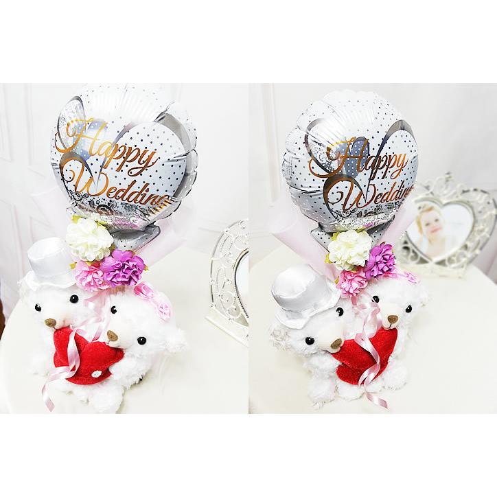 最大58 オフ クマ テディベア ベア 結婚式 バルーン電報 祝電 格安 フラワー 結婚式レースホワイト ミニバルーン花束付きコービーコービー ウェディング ハートs セット Aynaelda Com