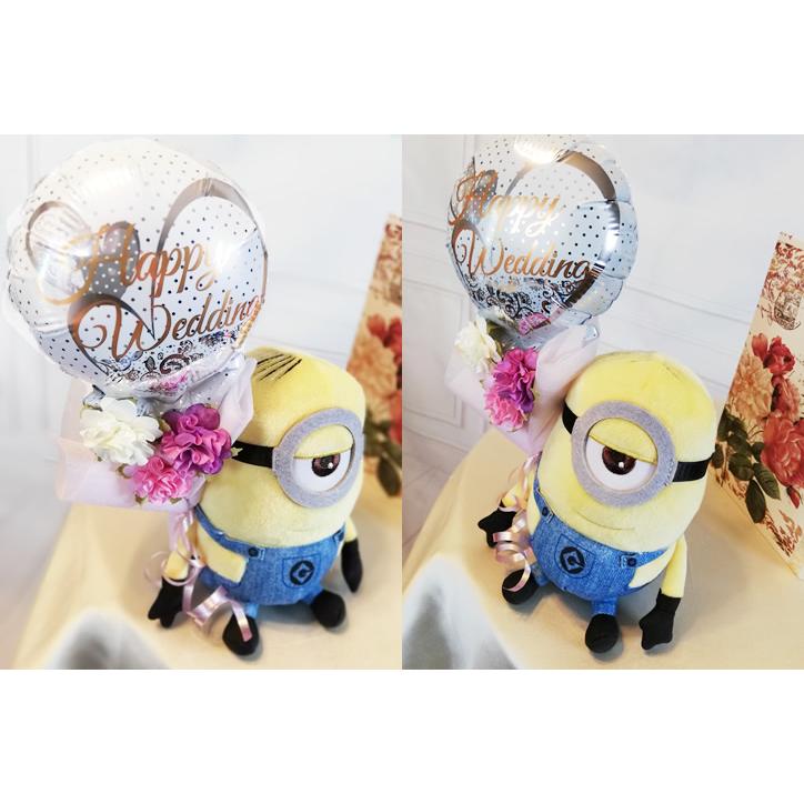 結婚式 バルーン電報 祝電 格安 花束 フラワー ミニオンズ スチュアート ケビン ボブ ぬいぐるみ 花束 結婚祝ウェディングレース ミニバルーン花束付ミニオンズ Ytmist1fwr バルーン電報ギフト専門店 Wac Up 通販 Yahoo ショッピング