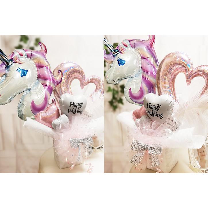 ユニコーン 女の子 かわいい ギフト 誕生日 入学 卒業 お祝いプレゼント キラキラ卓上バルーンアレンジ ユニコーンパステル＆オープンハート/Pピンク/S |  | 03
