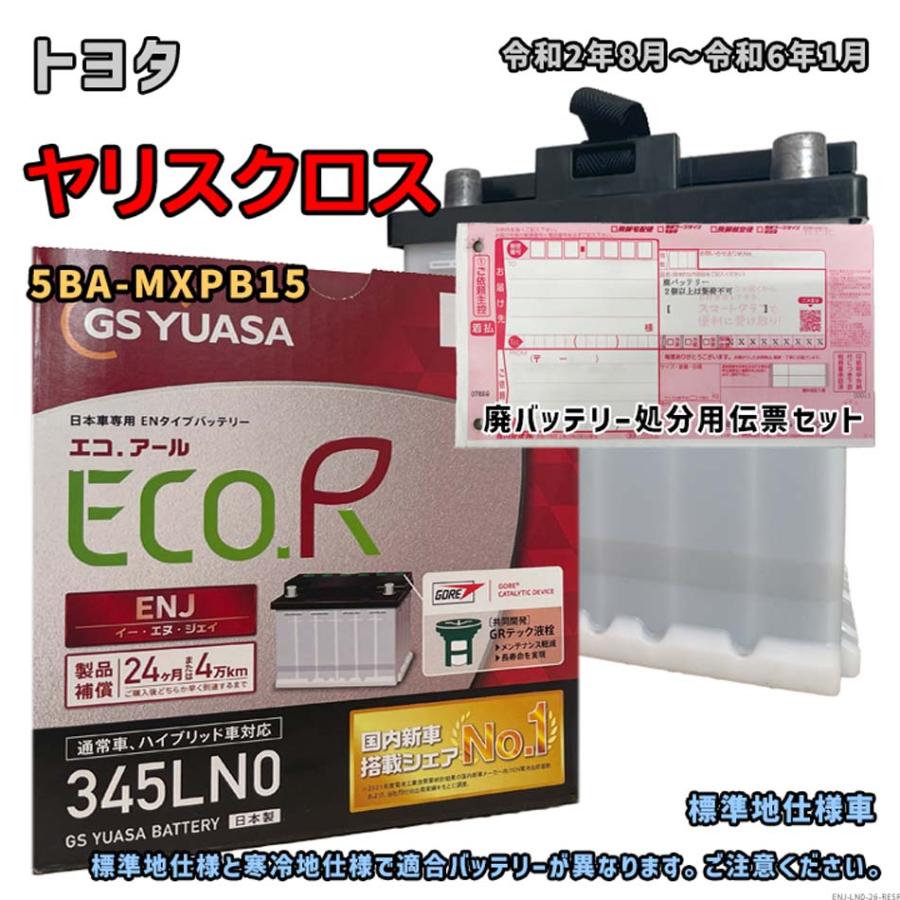 新品未使用ENタイプ自動車バッテリー　ENJ-345 ヤリスクロス　GSユアサ ECO.R バッテリー GSユアサ ENJ-345LN0 廃バッテリー回収サービス付