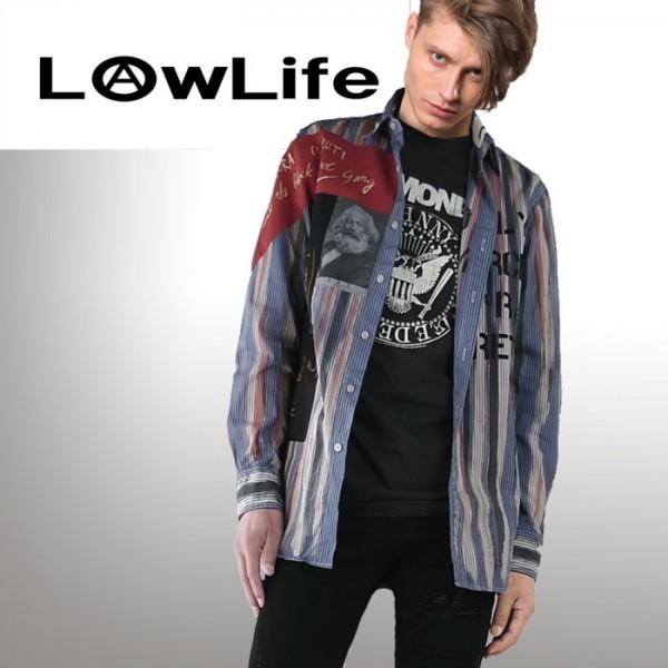 LOW LIFE(ローライフ)アナーキーシャツ ブルー ハンドメイド LOW LIFE(ローライフ)アナーキーシャツ ブルー ハンドメイド