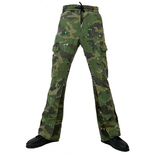 ブーツカットパンツ 迷彩 カモフラージュ ストリート ポケット ブーツカット ベルボトム カーゴパンツ 迷彩 カモフラージュ 豹