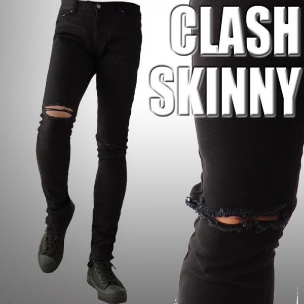 ブラック クラッシュ スキニー ダメージ スキニージーンズ スキニー パンツ メンズ スキニー ジーンズ スキニー メンズ Clash Black ストリート ロックファッションwad 通販 Yahoo ショッピング