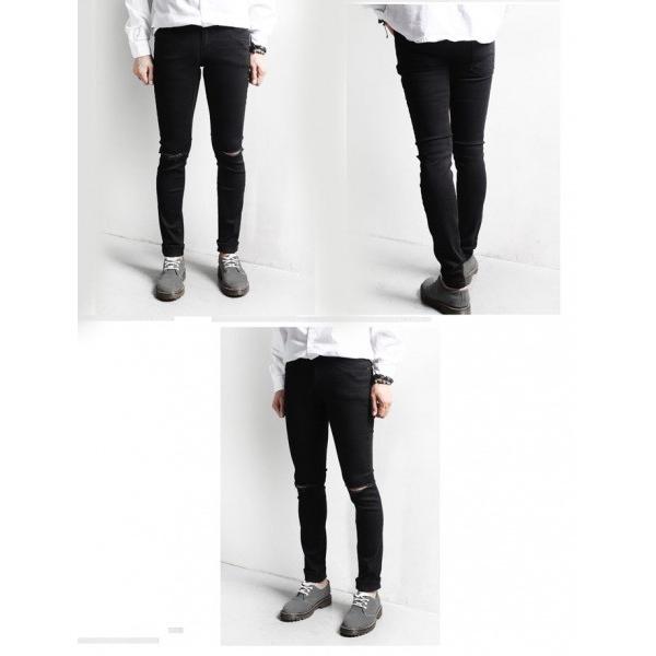ブラック デニム クラッシュ スキニー ダメージ スキニーパンツ