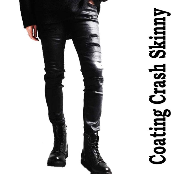 クラッシュ スキニー 光沢 コーティング ブラック デニム ダメージスキニー スキニー デニム ジーンズ メンズ Clash Couting ストリート ロックファッションwad 通販 Yahoo ショッピング