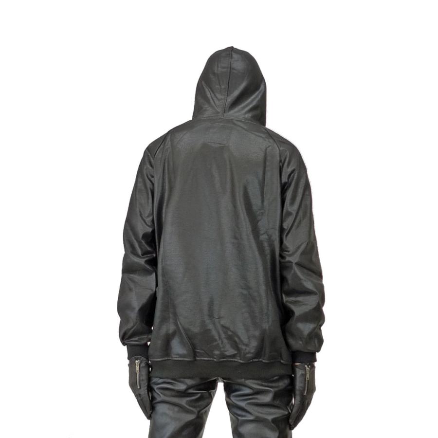 メンズ パーカー PUコーティング フーディー 光沢 フェイク