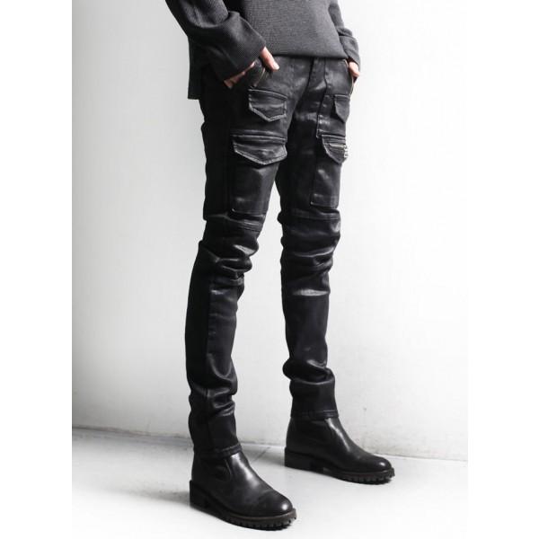 コーティング カーゴパンツ 光沢 ポケット ジッパー バイカー カーゴパンツ ロック パンク ファッション メンズ スキニー デニム Coating Pocket ストリート ロックファッションwad 通販 Yahoo ショッピング