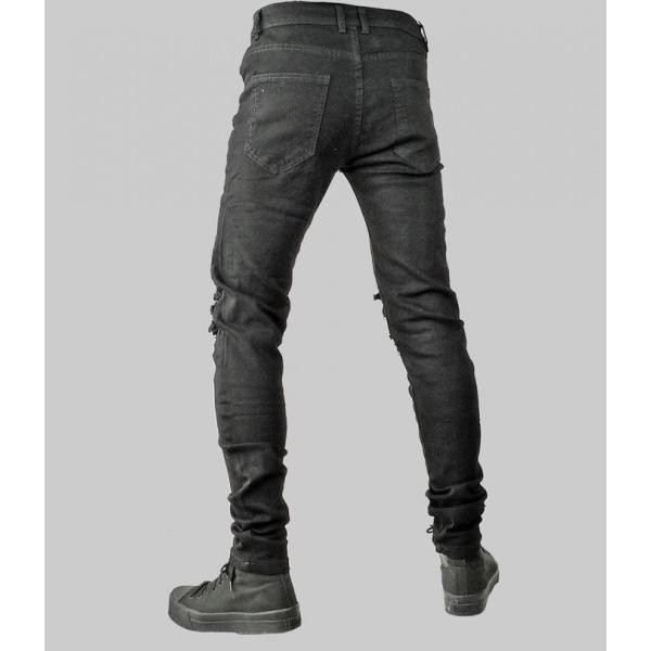 クラッシュ ダメージ スキニー ブラック ジーンズ デニム スリム