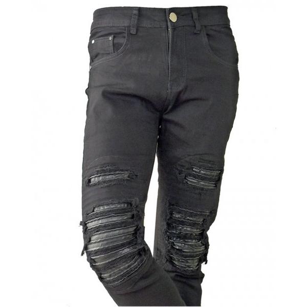 クラッシュ ダメージ スキニー ブラック ジーンズ デニム スリム