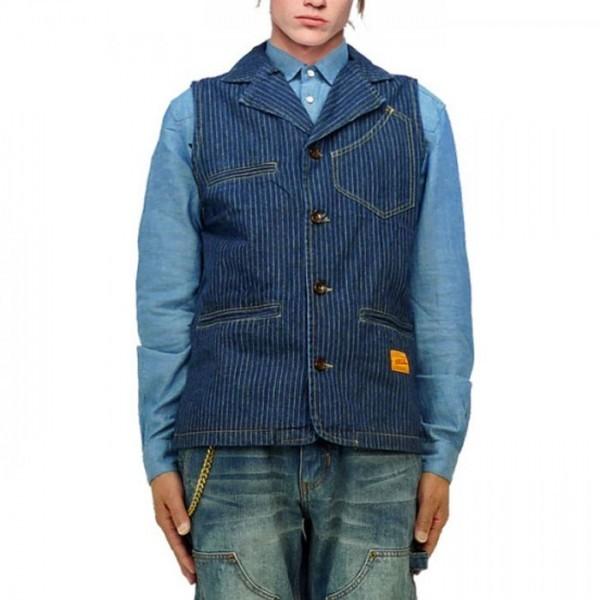 デニム ベスト ジレ メンズ カバーオール ジャケット ヒッコリー ストライプ テーラード ワーク系 Denim Waistcoat ストリート ロックファッションwad 通販 Yahoo ショッピング