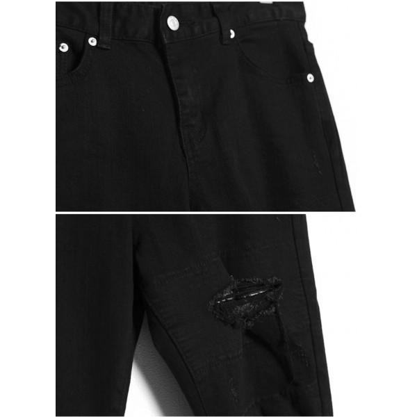 クラッシュ ダメージ スキニー ブラック ジーンズ デニム スリム