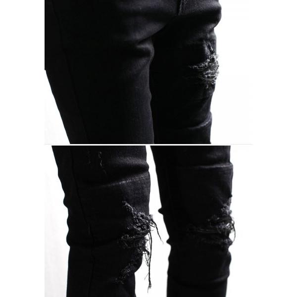 クラッシュ ダメージ スキニー ブラック ジーンズ デニム スリム