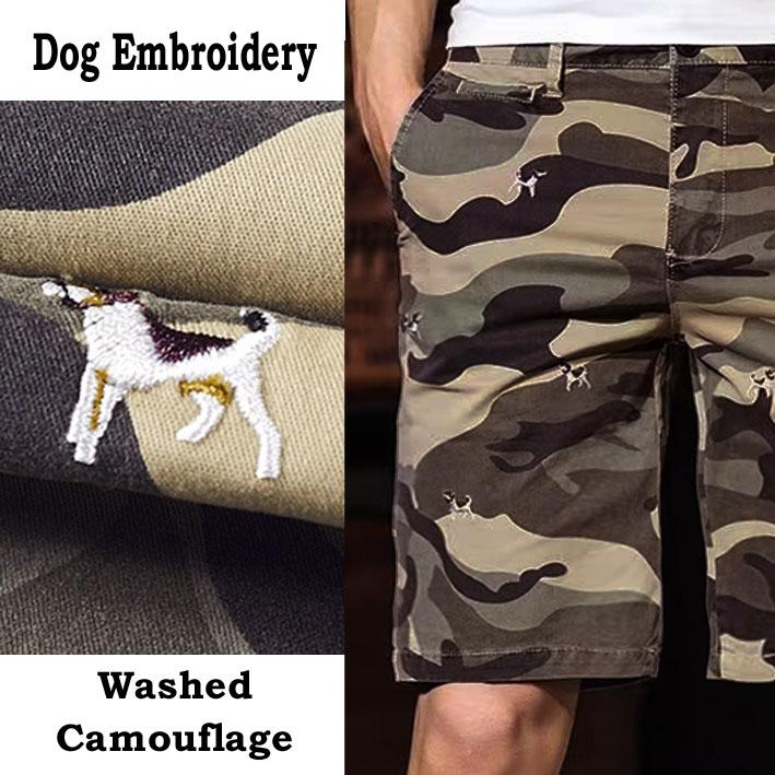 ハーフパンツ 犬好き 刺繍 カモフラージュ柄 迷彩 アーミー ハーフパンツ 犬好き 刺繍 カモフラージュ柄 迷彩 アーミー