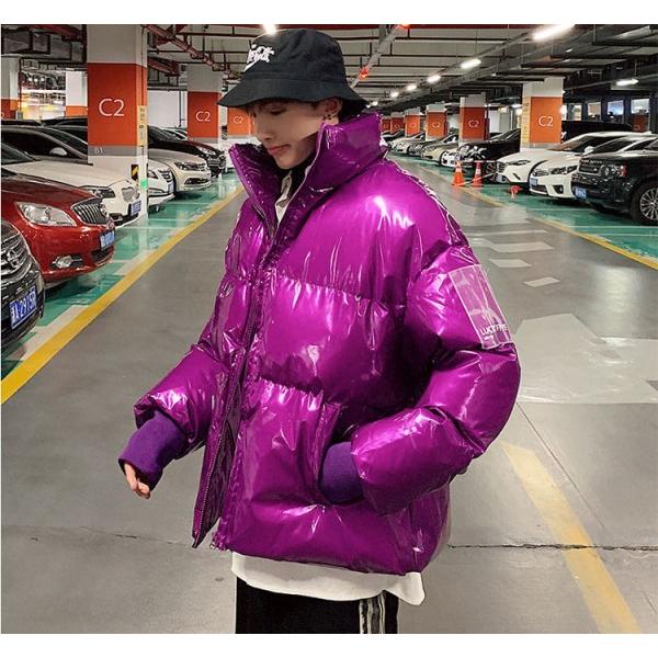 エナメル 光沢 ジャケット 軽い 中綿 ブルゾン ビックシルエット