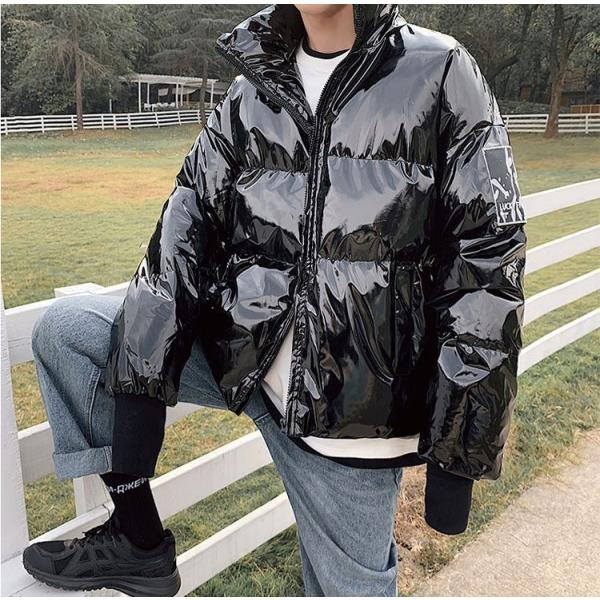 エナメル 光沢 ジャケット 軽い 中綿 ブルゾン ビックシルエット