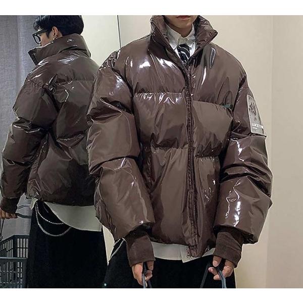 エナメル 光沢 ジャケット 軽い 中綿 ブルゾン ビックシルエット