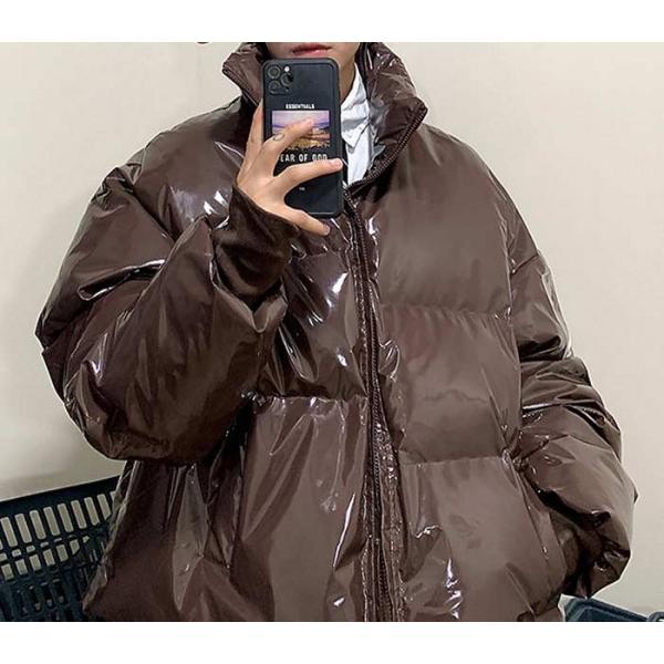エナメル 光沢 ジャケット 軽い 中綿 ブルゾン ビックシルエット