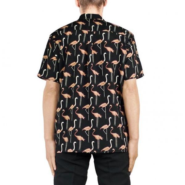 開襟シャツ フラミンゴ柄シャツ 半袖 メンズ レトロシャツ 半袖 カット