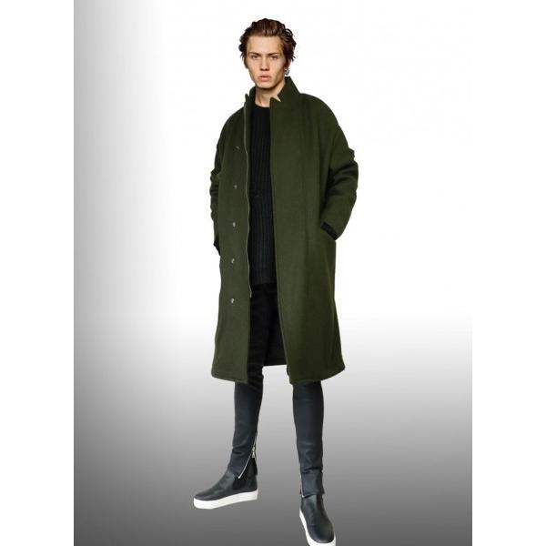 カーキ ウール ロングコート メンズ /コート ロング丈 ロック パンク