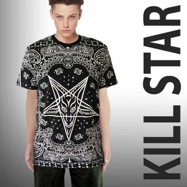 バンダナ総柄Ｔシャツ！黒バンダナ総柄Ｔシャツ！黒 KILL STAR ペイズリー柄, ロック パンク ファッション ロック ロックtシャツ ロックｔ｜wad-shop｜05