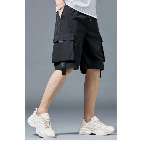 ナイロン素材 ハーフパンツ ブラック カーゴパンツ カーゴハーフ