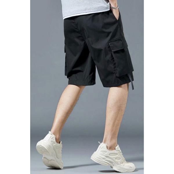 ナイロン素材 ハーフパンツ ブラック カーゴパンツ カーゴハーフ