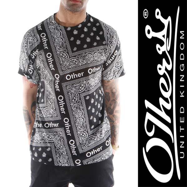 UKストリートブランドOther UK,バンダナ柄Tシャツ黒,ペイズリー柄