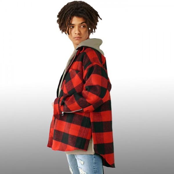 赤黒 ブロックチェック ジャケット トレンドのビッグ・シルエット ZIP