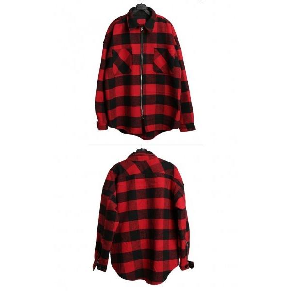 赤黒 ブロックチェック ジャケット トレンドのビッグ・シルエット ZIP