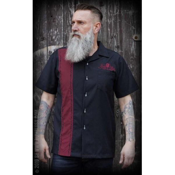 メンズ ボーリングシャツ ボウリングシャツ 開襟シャツ 半袖 ブラック