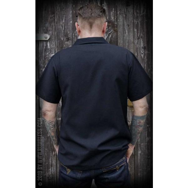 メンズ ボーリングシャツ ボウリングシャツ 開襟シャツ 半袖 ブラック