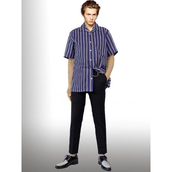 開襟シャツ ストライプ 半袖 メンズ ピンク カジュアルシャツ コットン