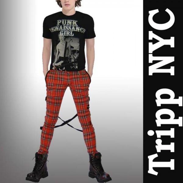 TRIPP NYC トリップニューヨーク ボンテージパンツ chaos-pants tripp nyc ジップ カーゴ 赤チェック スキニーパンツ  ロック パンクファッション